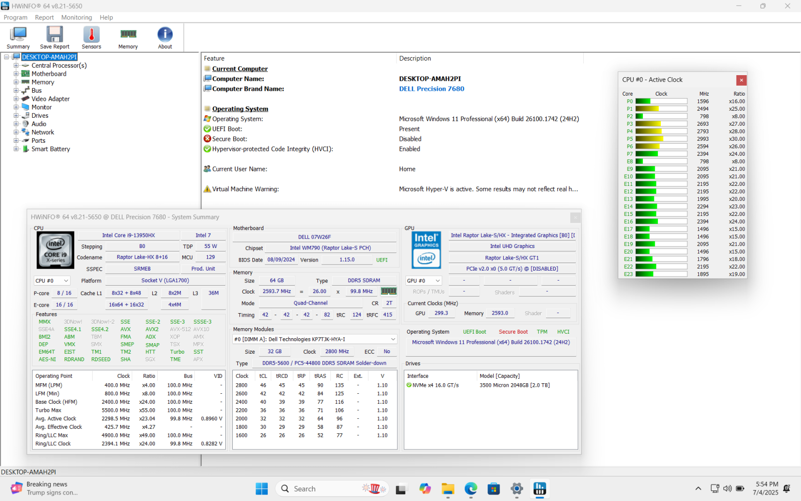 Dell Precision 7680 16" Laptop, i9-13950HX, 64GB, 2TB, RTX 2000 ADA *Pls READ* - hình ảnh